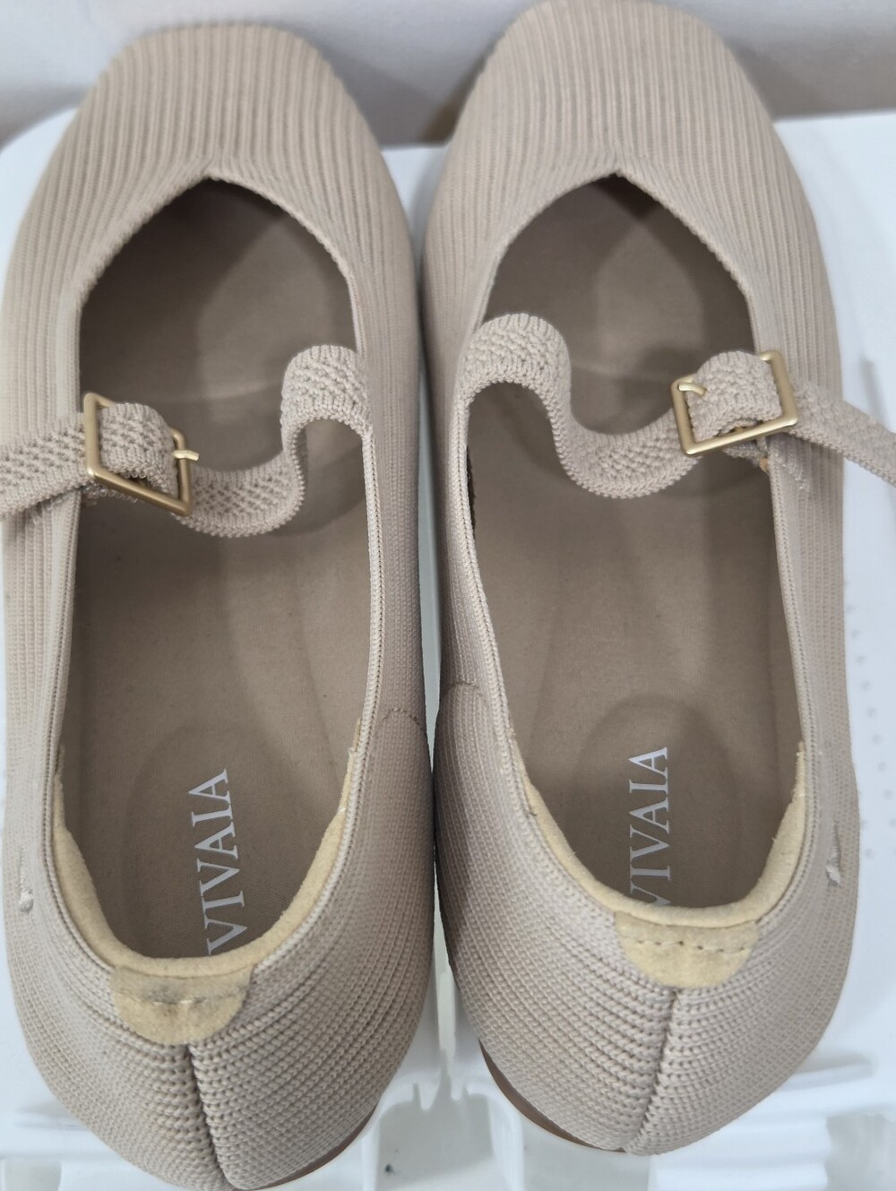 VIVAIA Cream Ribbed Mary Janes Square Toe Knit Ballet Flats Coquette Preppy 6.5 - Picture 6 of 10